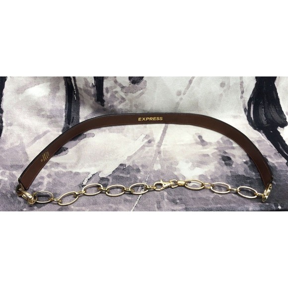 Express Womens Genuine Leather Chain Belt Medium Brown Animal Print Embossed - Picture 1 of 12